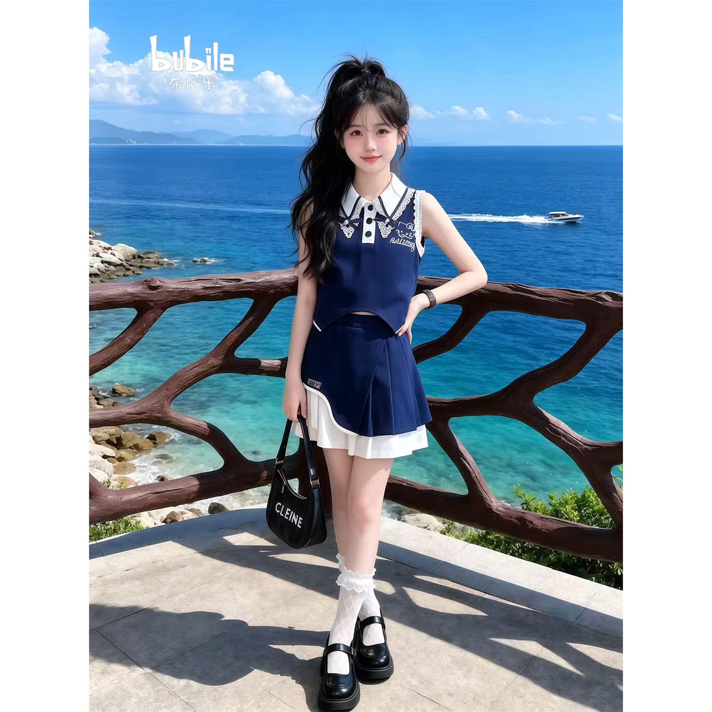 专柜正品女童夏套装2026新款儿童无袖蕾丝背心百褶裙夏季女孩洋气