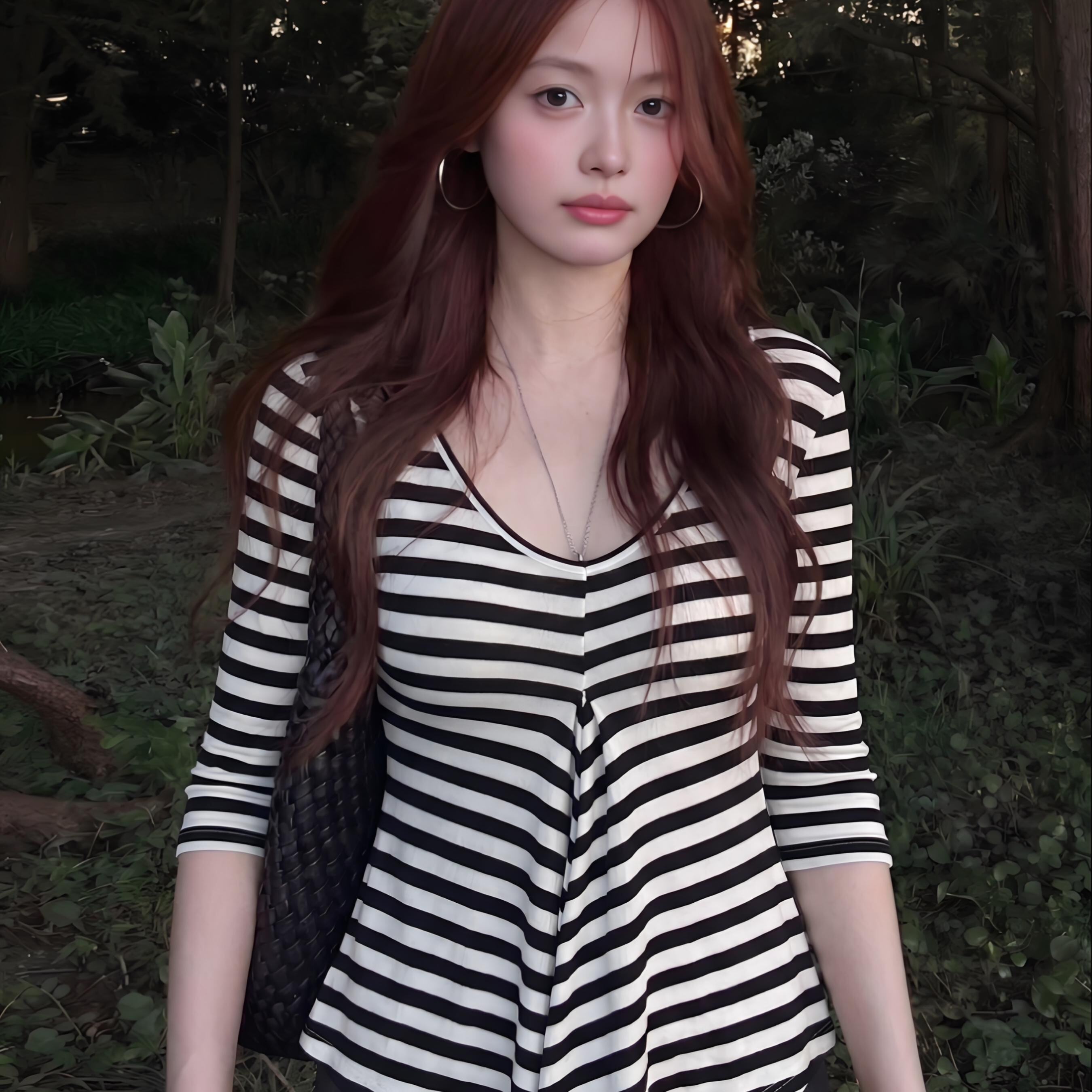 专柜正品撞色条纹V领中袖T恤女夏季独特漂亮巨好看修身显瘦下摆不