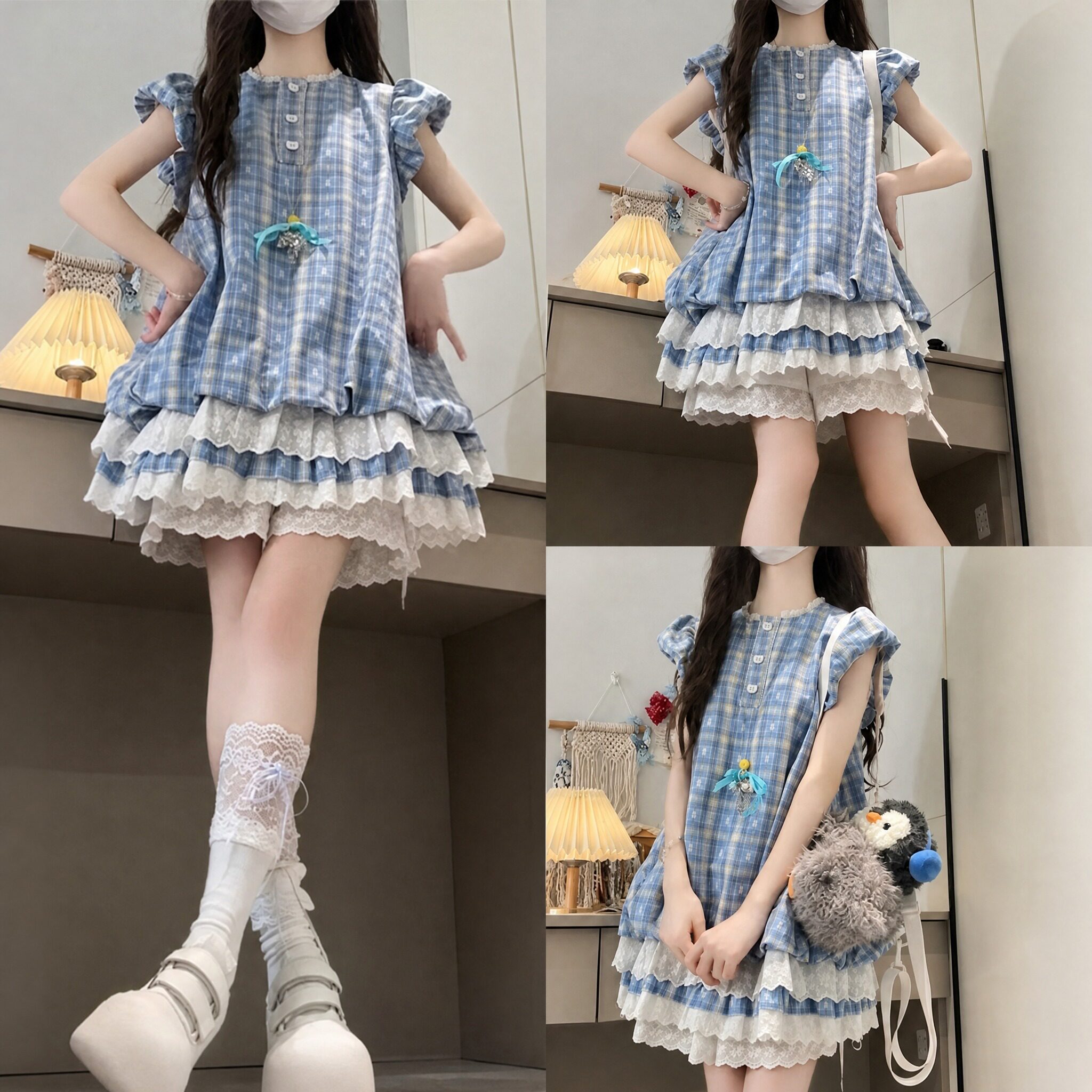 专柜正品女童巨好看的连衣裙儿童格子蛋糕裙子超好看炸街夏季2026