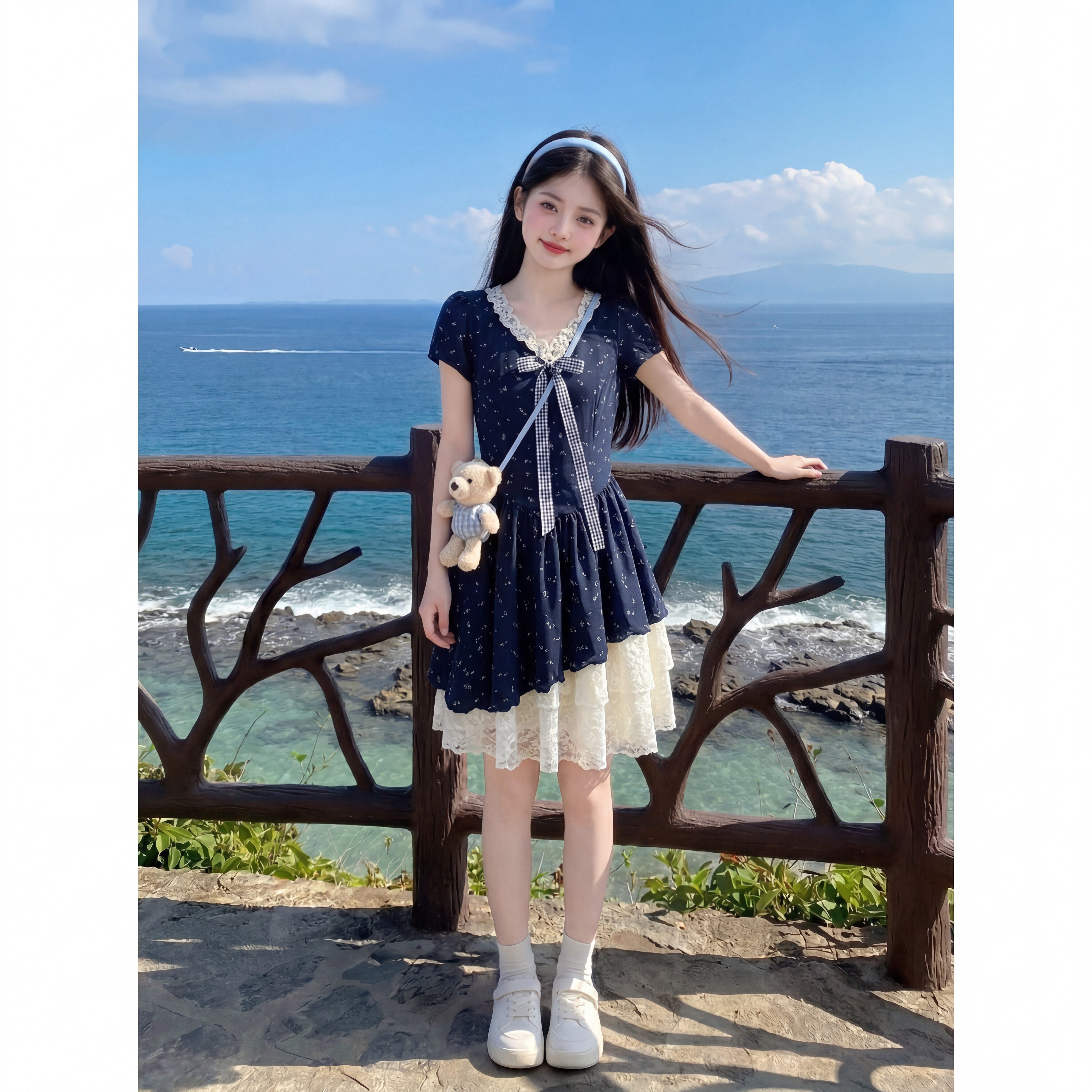 专柜正品连衣裙女初中生夏季2026超火女童裙子海边度假风女大童韩