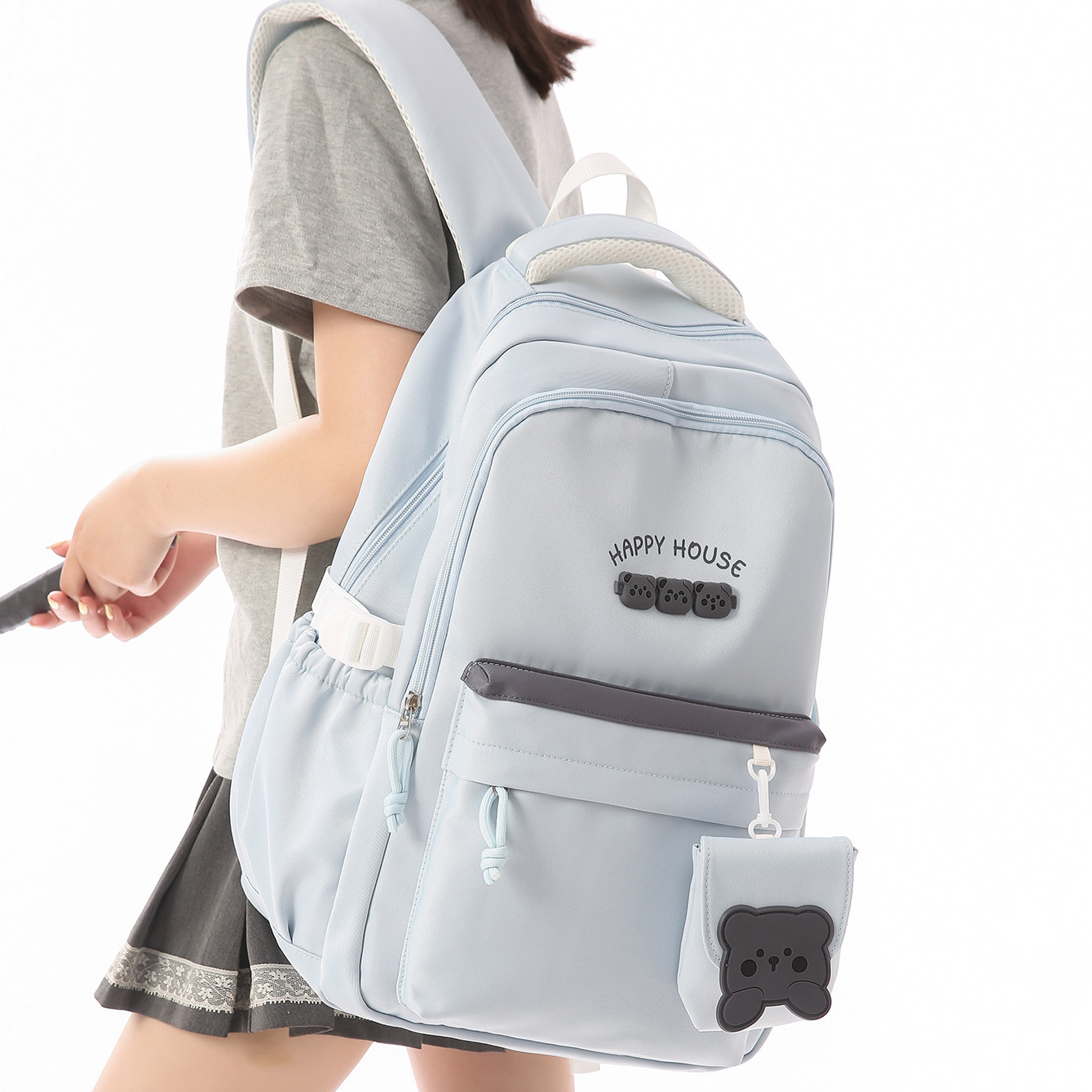 专柜正品书包女可爱小熊高中双肩包女小学生大容量防水初中生减负