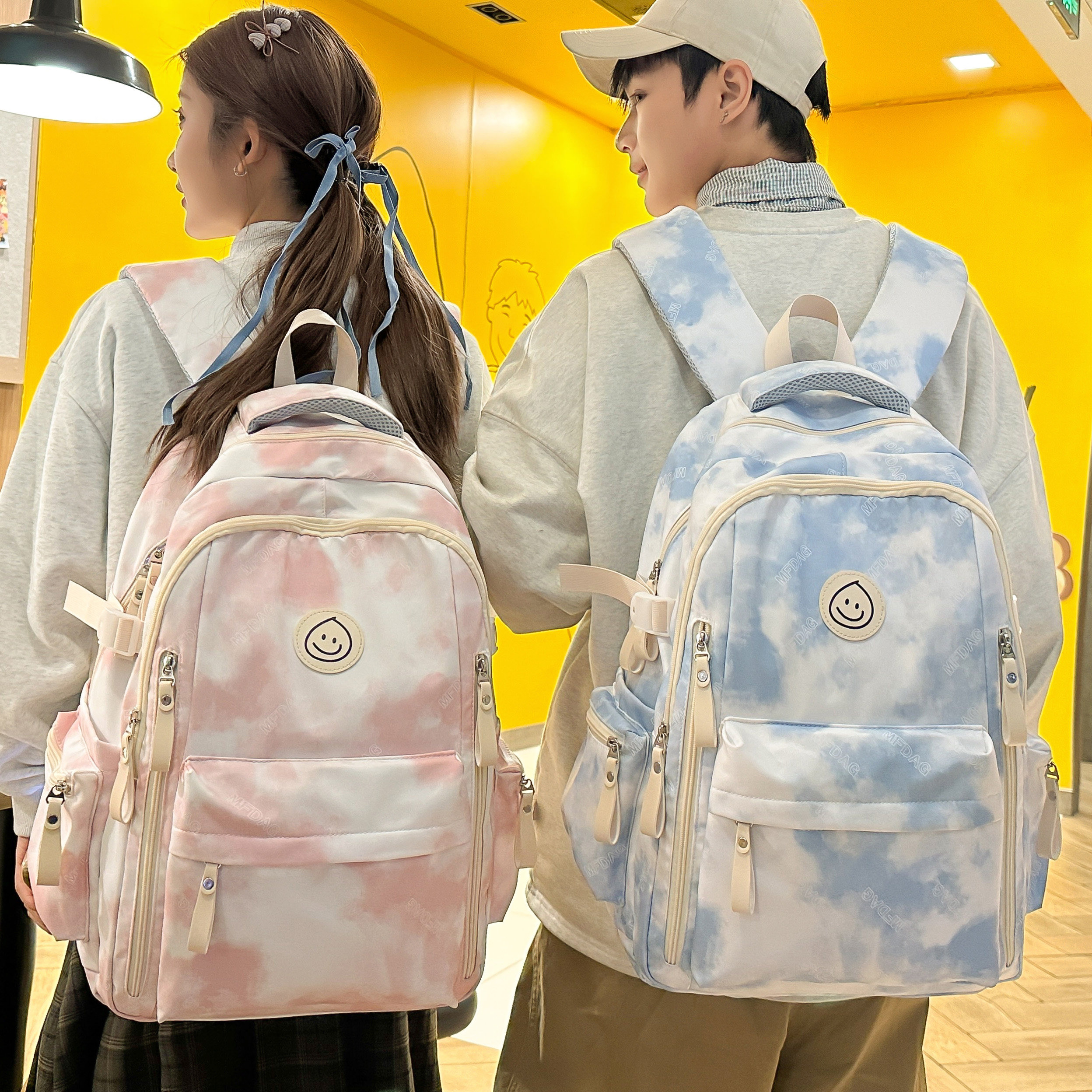专柜正品高颜值小清新潮流时尚休闲书包男女韩版扎染印花双肩包日