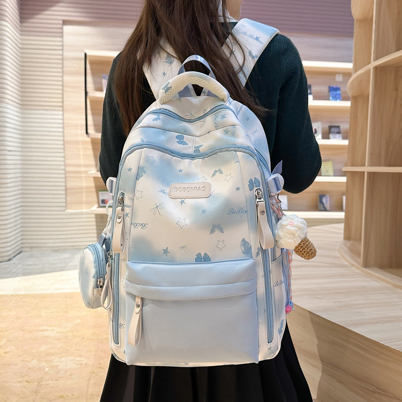 专柜正品少女风印花後背包女小学生高颜值大容量韩系书包初中生简