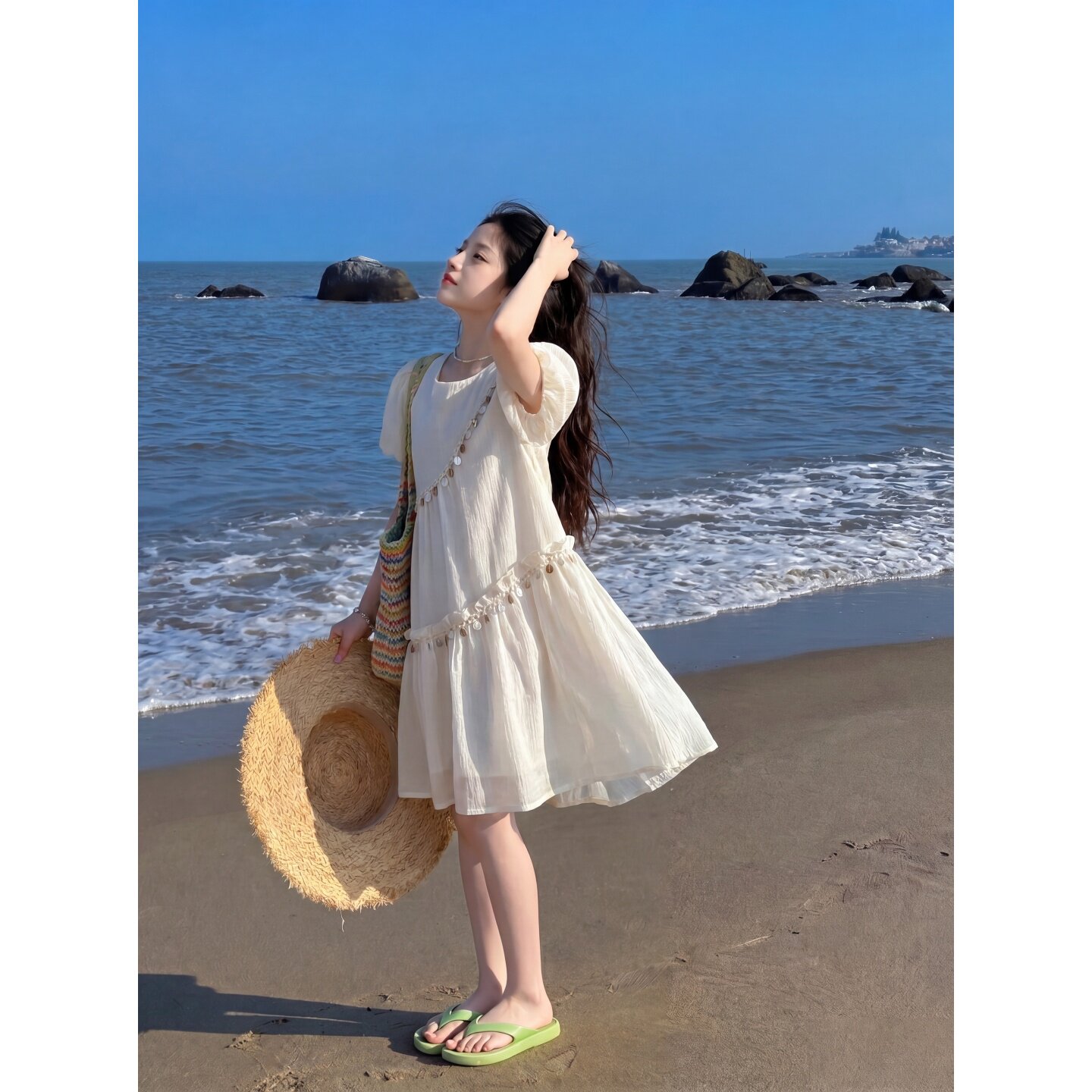 专柜正品女童巨好看夏裙2026新款大童波西米亚风连衣裙初中生夏季