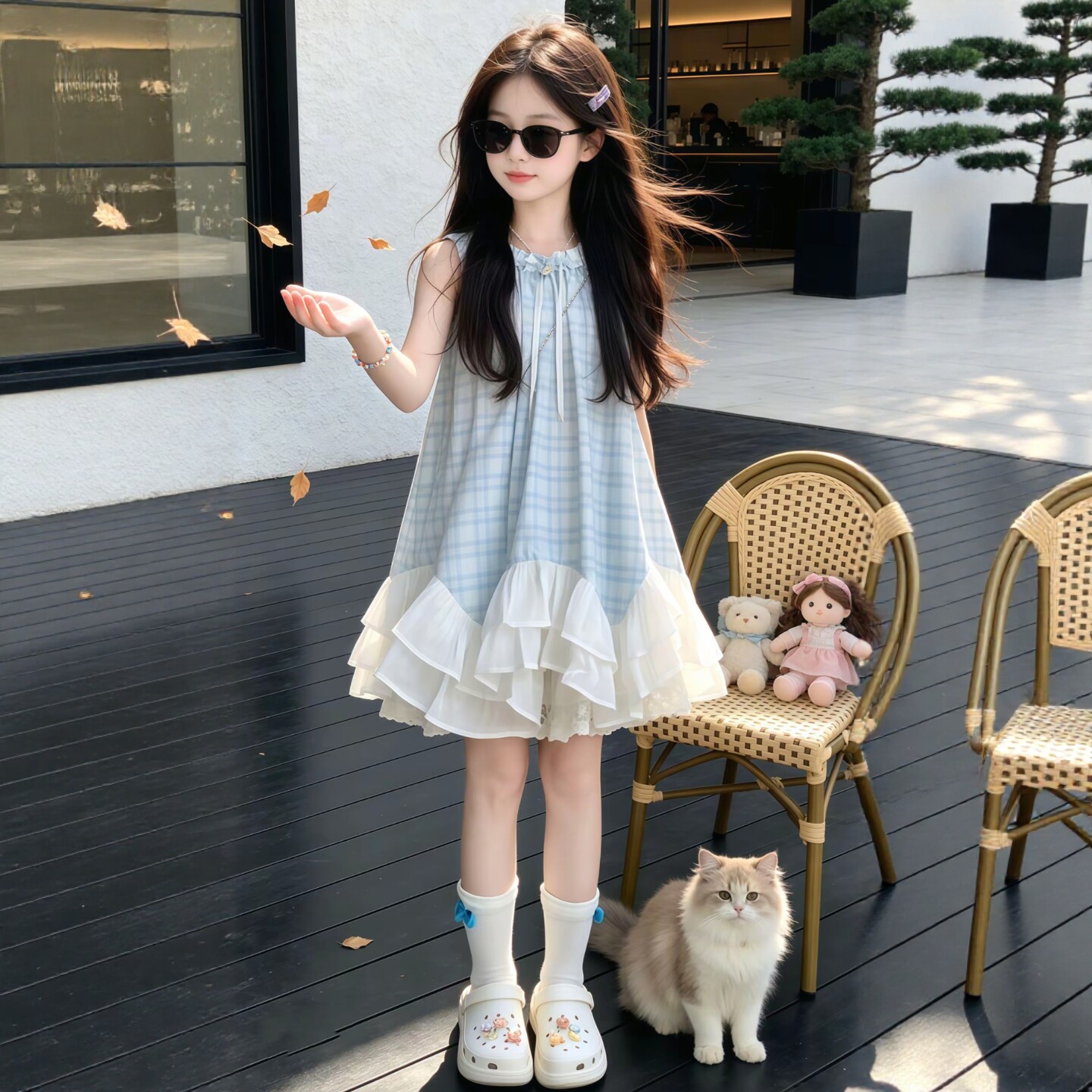 专柜正品甜美可爱无袖格纹连衣裙女夏季中长裙娃娃裙公主裙减龄