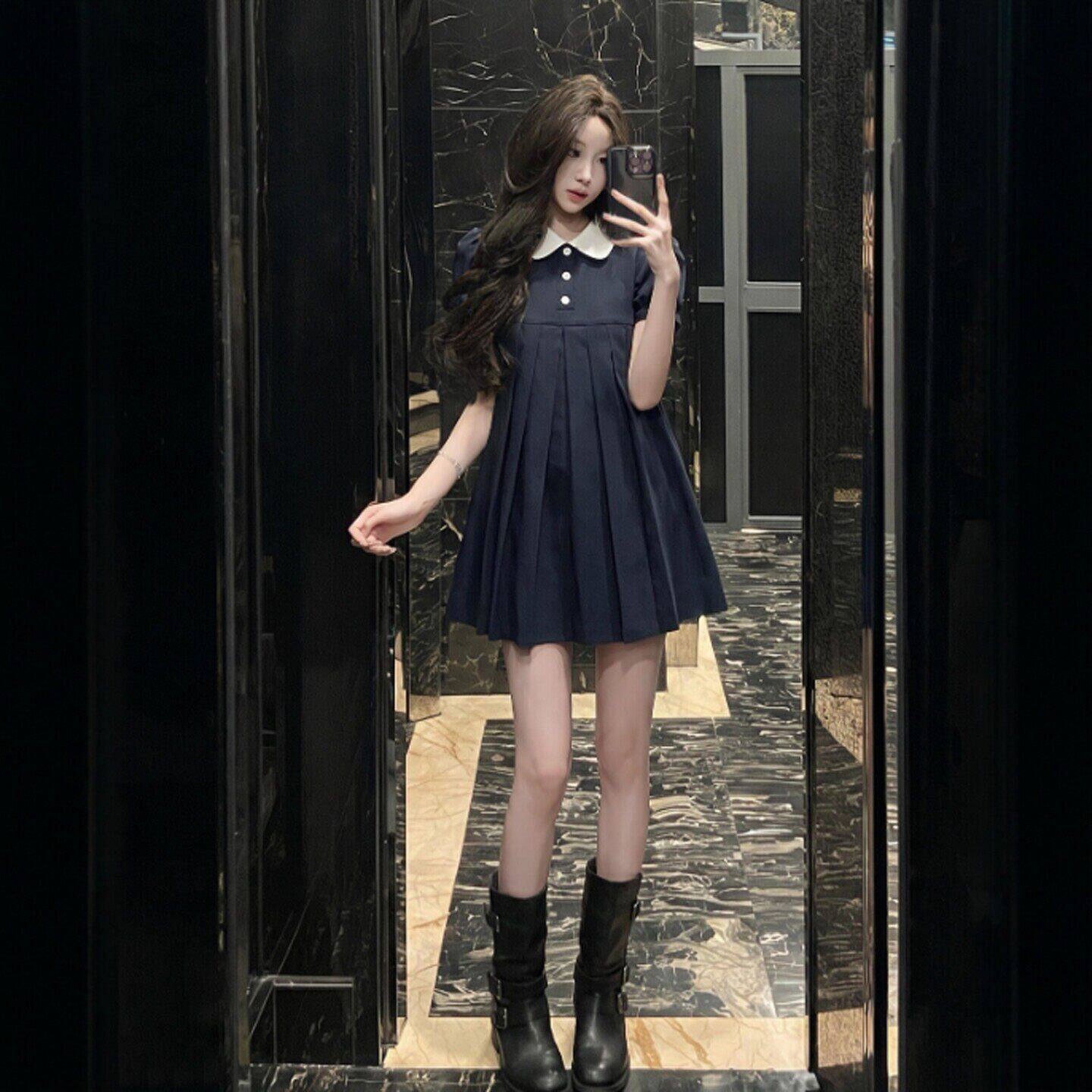 专柜正品韩系小个子巨好看的娃娃领连衣裙学院风穿搭绝美不撞款裙