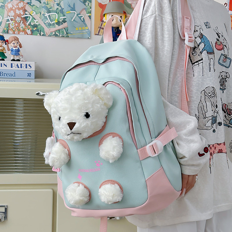 专柜正品可爱书包女小熊玩偶软妹小学生校园百搭背包减负防水初中