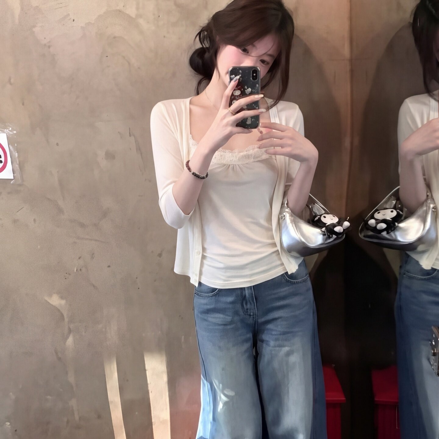 专柜正品纯欲套装女夏季性感辣妹蕾丝花边抹胸背心休闲中袖开衫两