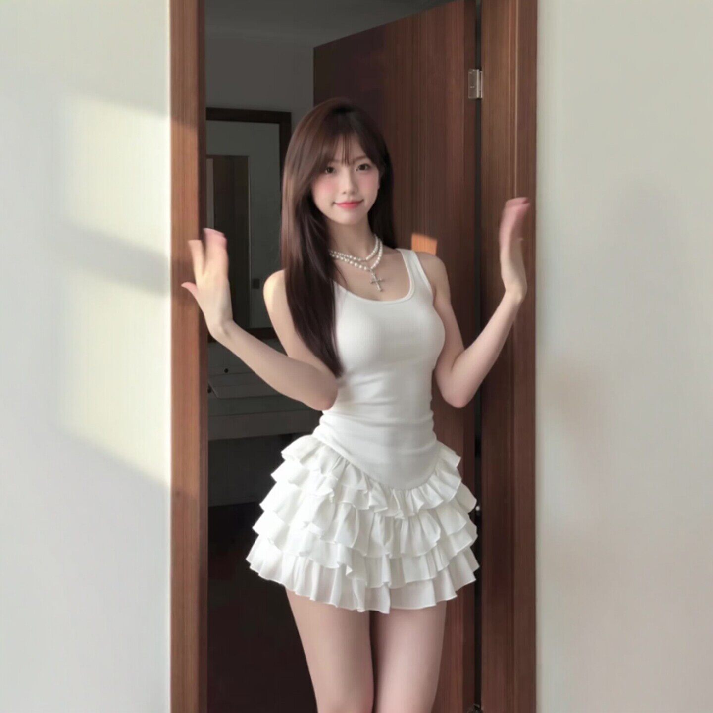 专柜正品法式温柔风超好看收腰蛋糕蓬蓬短裙小个子漂亮独特吊带连