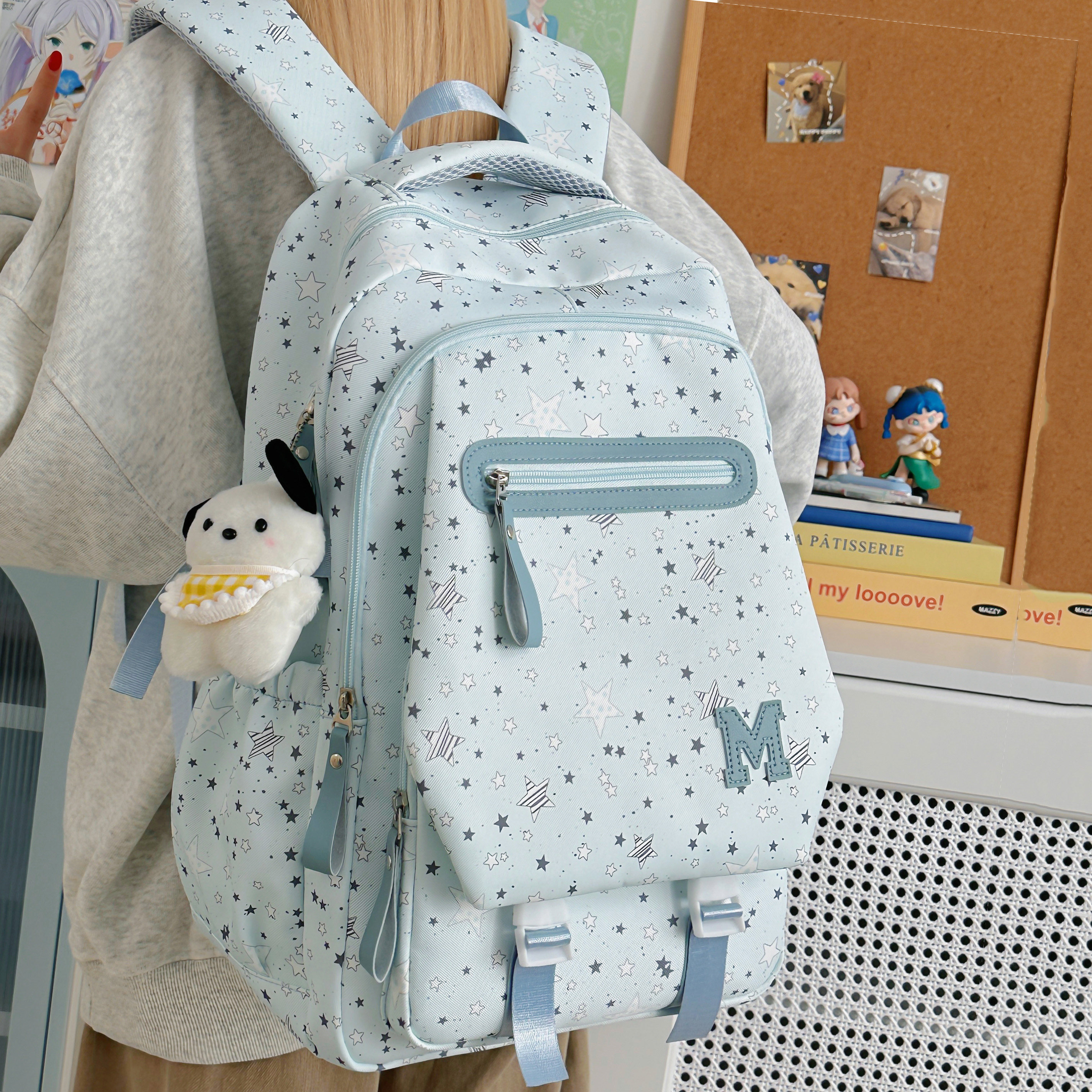 专柜正品高颜值书包女星星印花校园休闲风双肩包小清新百搭日韩风
