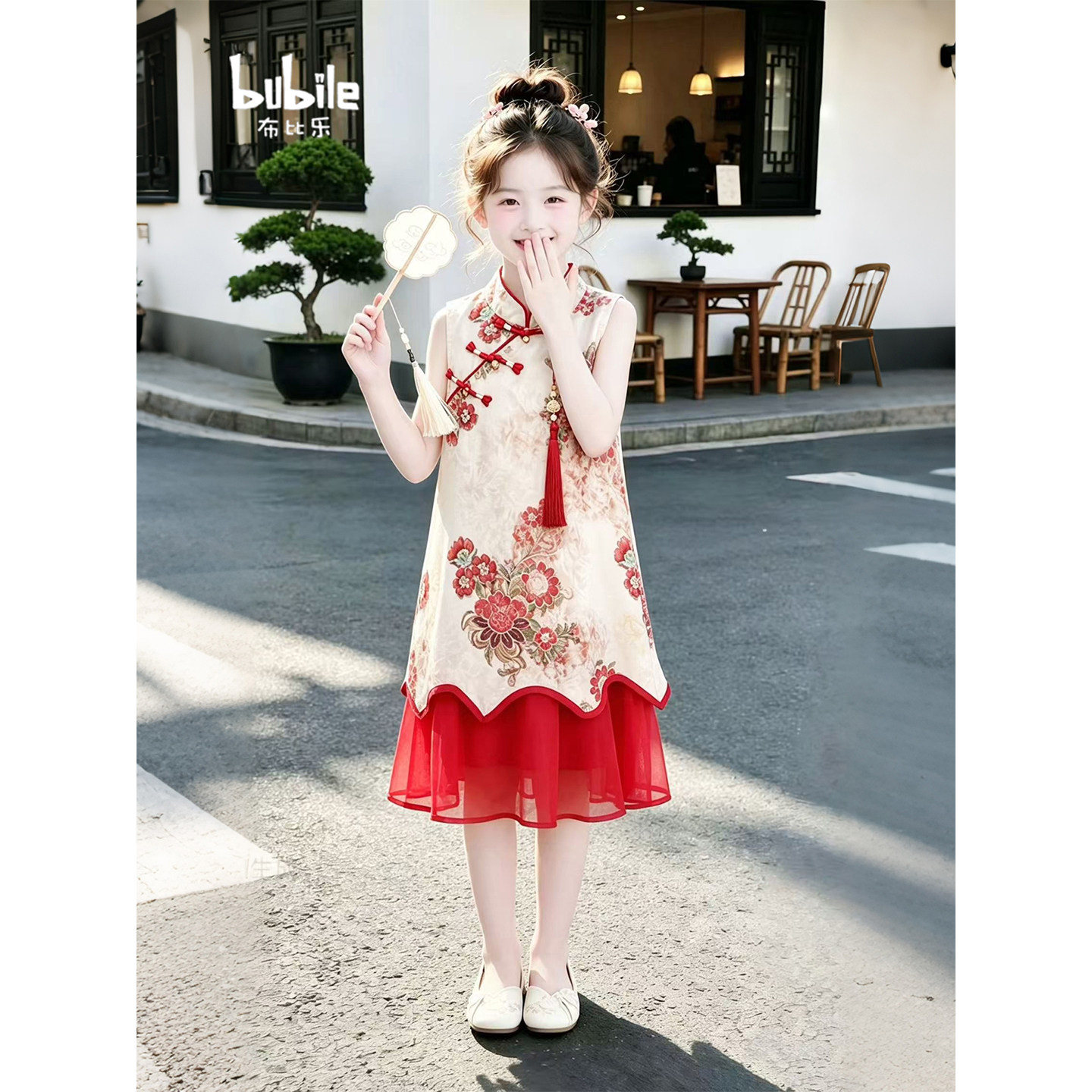 专柜正品女童新中式国风连衣裙2026新款夏季儿童红色花卉刺绣旗袍