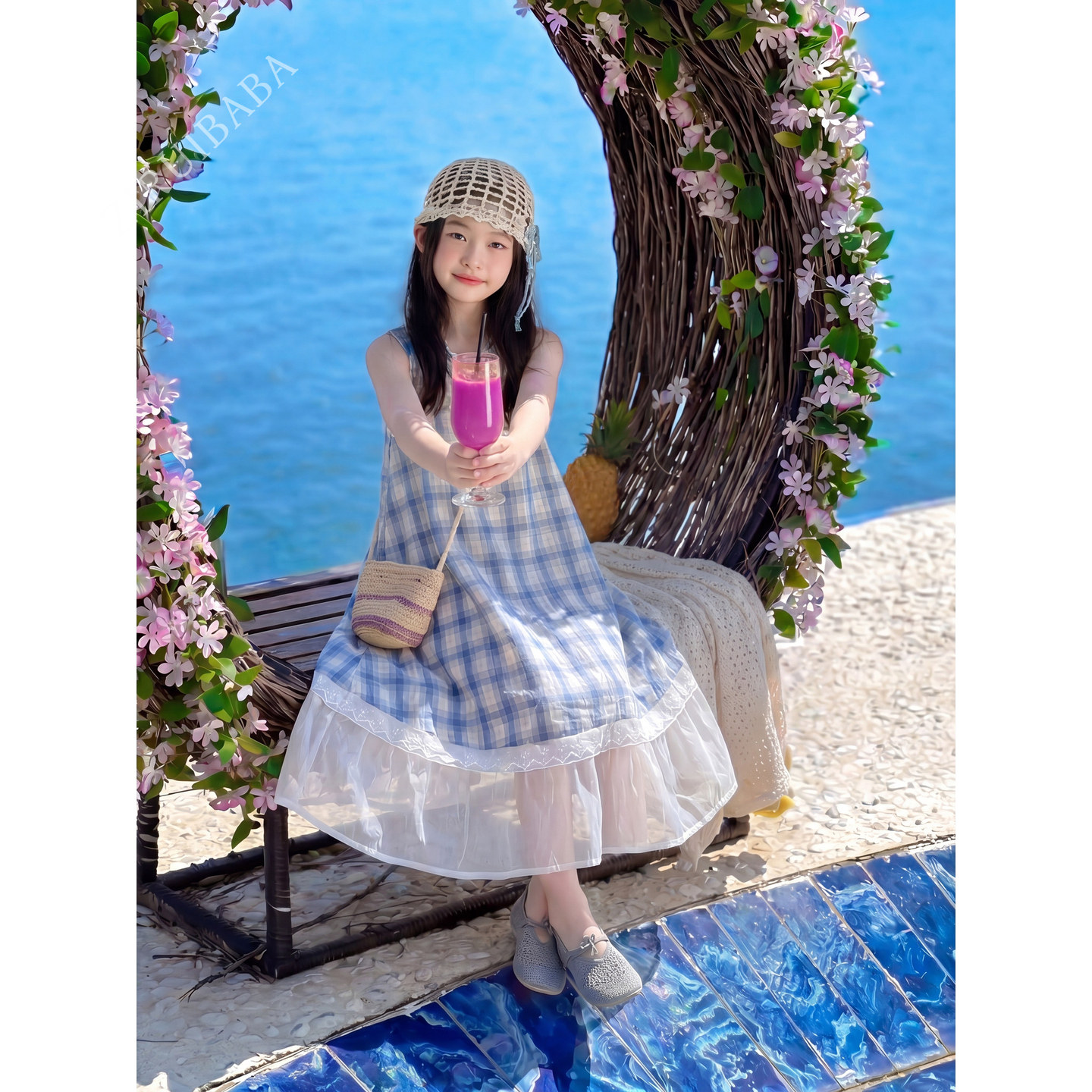 专柜正品大童女连衣裙夏季2026新款女孩海边度假沙滩裙夏日洋气时