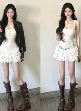 十三行正品小个子白色针织无袖吊带连衣裙子女收腰2025开春绝美内