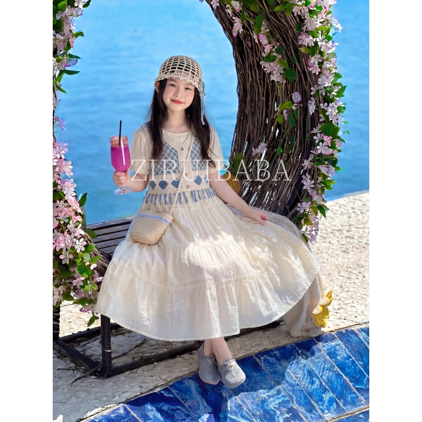 专柜正品女童裙子夏季2026新款小公主海边度假绝美套装夏天独特漂