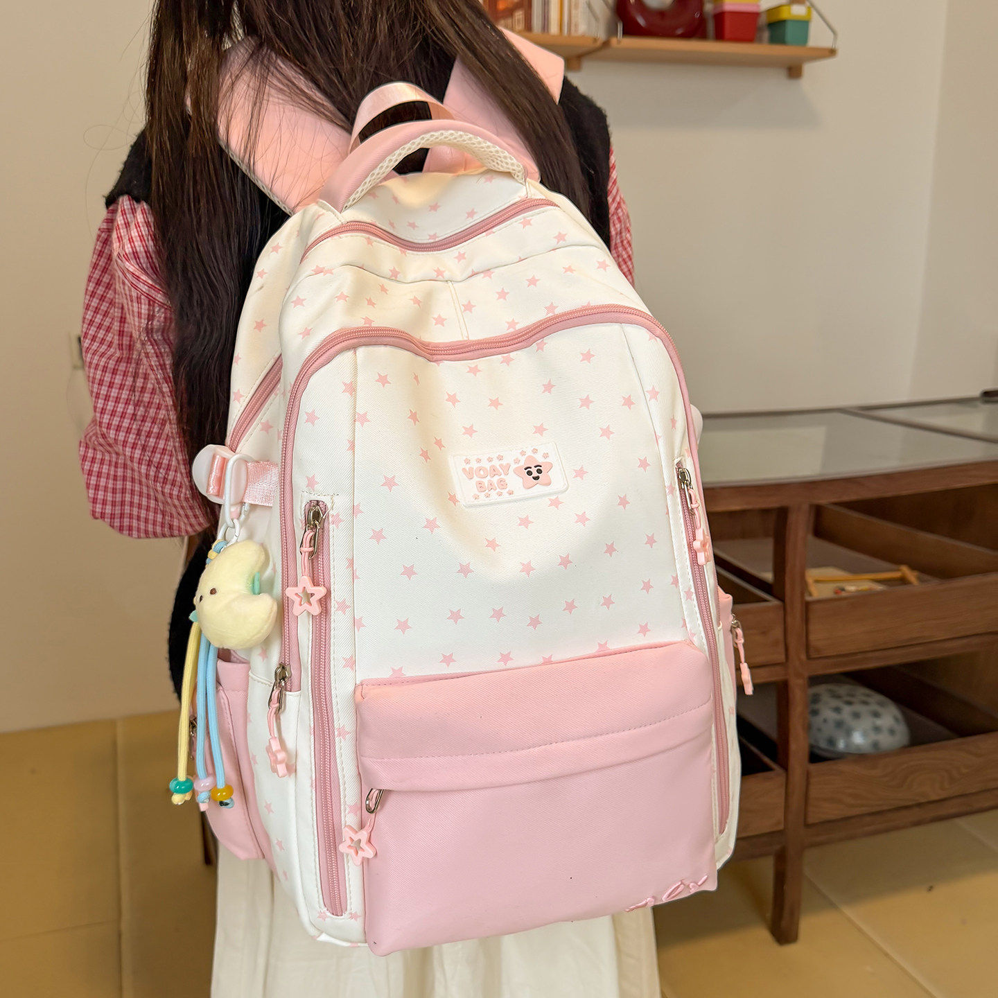 专柜正品书包女少女风星星双肩包女小学生书包大容量可爱粉色背包