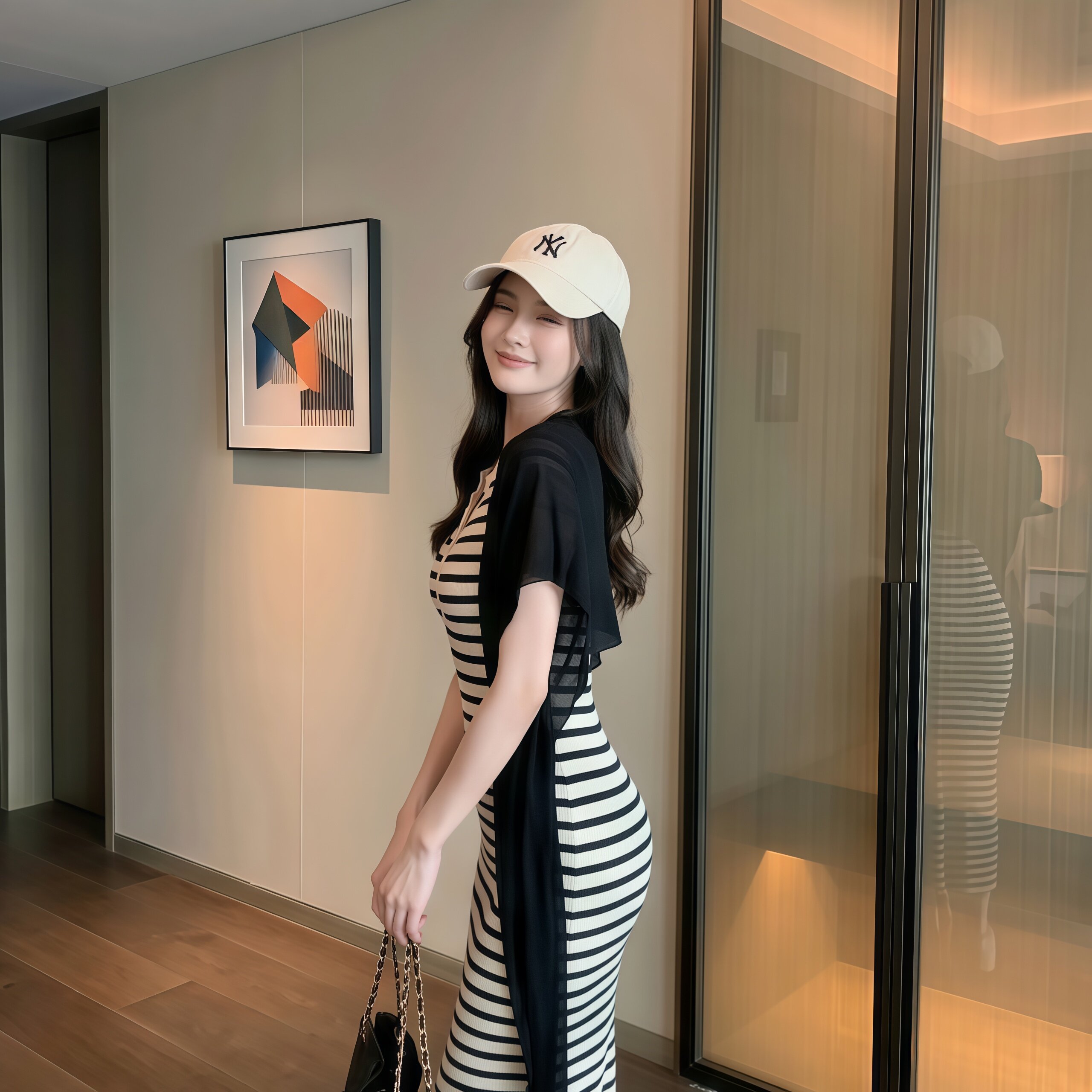 专柜正品通勤风条纹连衣裙女短袖修身包臀裙高腰显瘦气质穿搭2026