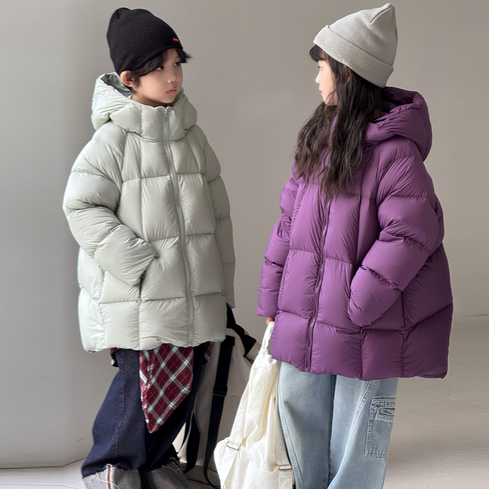 儿童羽绒服童装韩版新款男童女童大童中长款加厚连帽白鸭绒外套潮