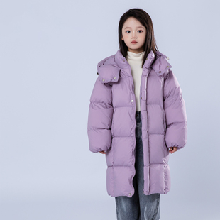 儿童羽绒服韩版新款男童女童中大童中长款加厚连帽过膝白鸭绒外套