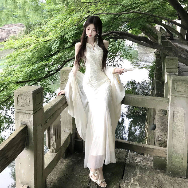 专柜高端法式御姐风超好看开衫旗袍连衣裙两件套新中式女装修身长