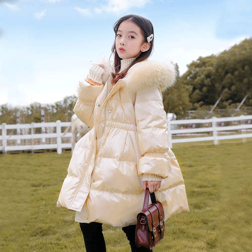女童秋冬羽绒服2025新款中大童貉子毛领白鸭绒保暖衣服冬装外套潮