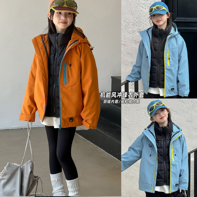 女孩超好看冲锋衣女童三合一夹棉冲锋衣羽绒内胆秋冬新款冬装儿童