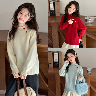 女童毛衣内搭冬季2025新款儿童半高领针织打底衫女大童加厚毛线衣