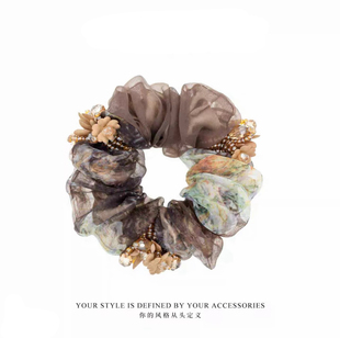 思亚莫奈花园大肠发圈优雅温柔手工纱面头绳丸子头扎发皮筋头饰