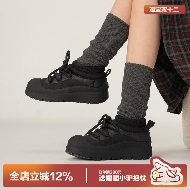 多嘴驴Donkey加厚保暖雪地靴女冬季加绒黑色棉鞋防滑厚底棉靴男