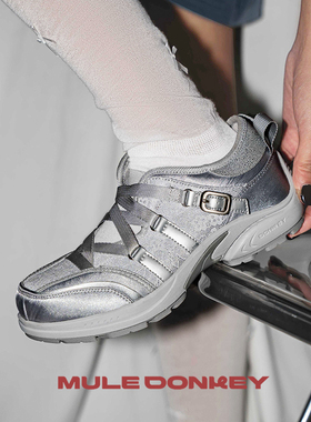 多嘴驴Donkey玛丽珍运动鞋女春季镂空单鞋银色凉鞋休闲机能芭蕾鞋