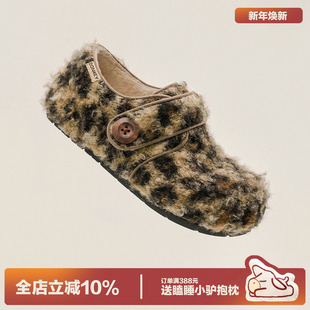 一脚蹬雪地靴毛绒豹纹棉鞋 多嘴驴Donkey加绒勃肯鞋 女冬保暖毛毛鞋