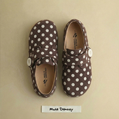 小众单鞋 多嘴驴Donkey波点勃肯鞋 女魔术贴棕色复古慵懒全包穆勒鞋