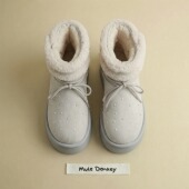 多嘴驴Donkey灰色中筒雪地靴女冬季 厚底防滑加厚保暖东北加绒棉鞋