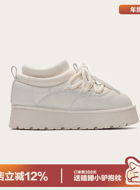 多嘴驴Donkey白色雪地靴女冬季加绒加厚棉鞋厚底百搭防滑保暖短靴