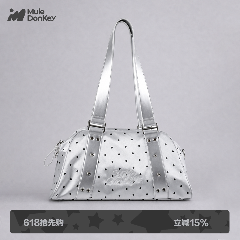 【失重剧场】多嘴驴Donkey银色斜挎包女单肩包巨好看手提保龄球包