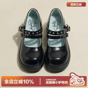 多嘴驴Donkey黑色玛丽珍鞋 双排扣厚底单鞋 增高JK日系小皮鞋 女春季