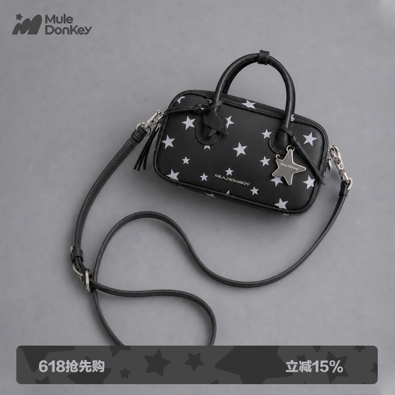 多嘴驴Donkey波点星星手提包女韩系杂物小拎包保龄球包单肩斜挎包