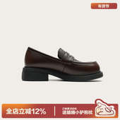 百搭英伦风小皮鞋 多嘴驴Donkey棕色复古乐福鞋 女厚底粗跟JK制服鞋