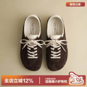 包跟勃肯鞋 多嘴驴Donkey复古棕色德训鞋 系带泡芙鞋 平底板鞋 女春季