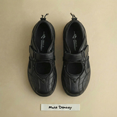 多嘴驴Donkey黑色玛丽珍鞋 魔术贴软底镂空运动透气小皮鞋 女款 秋季