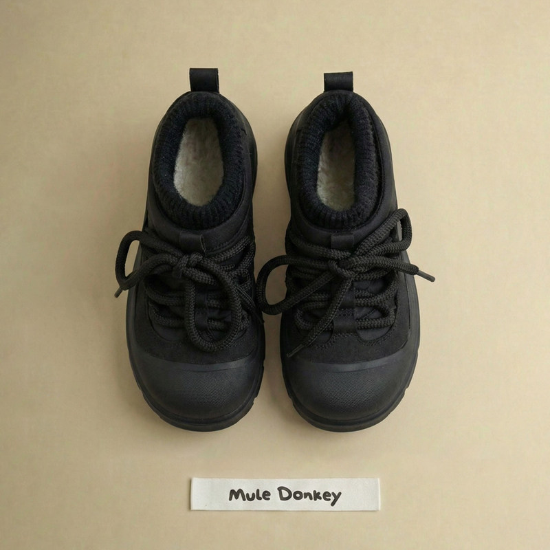 多嘴驴Donkey加厚保暖雪地靴女冬季加绒黑色棉鞋防滑厚底棉靴男