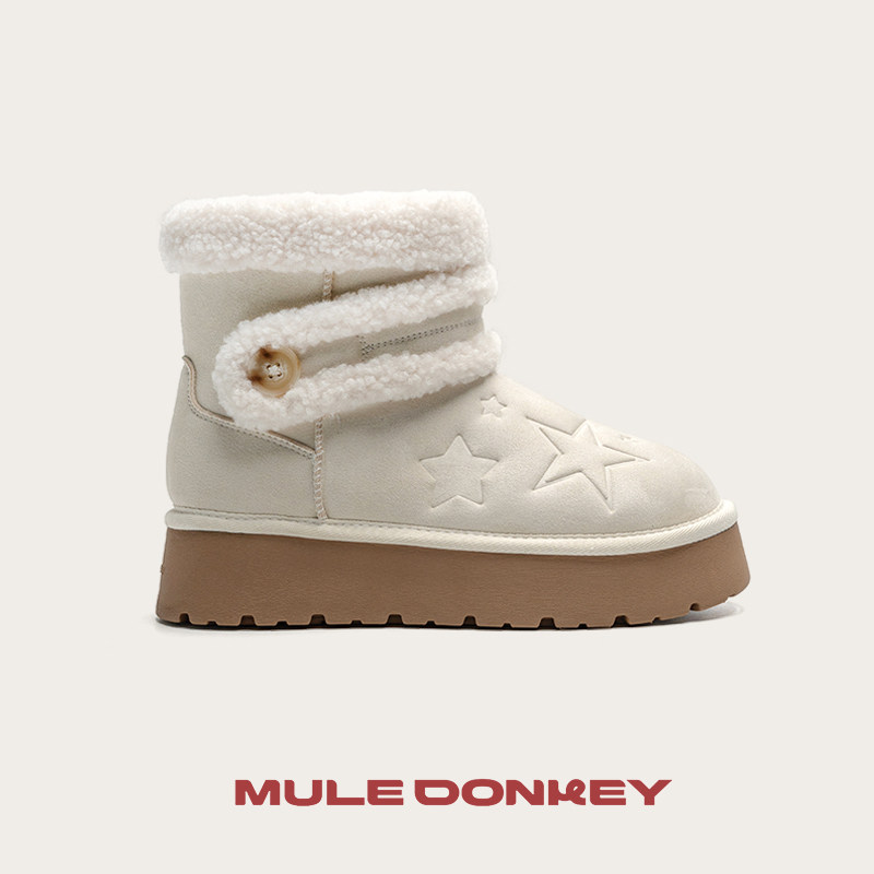 多嘴驴Donkey毛毛雪地靴女款冬季户外防滑东北棉鞋厚底保暖面包鞋