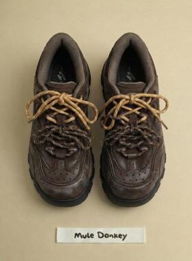 多嘴驴Donkey棕色老爹鞋女做旧撞色板鞋户外登山鞋透气休闲运动鞋