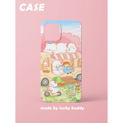 LUCKY BUDDY原创卡通插画手机壳粉色兔兔适用于苹果15promaxiPhone1413plus韩国二合一菲林磨砂亚克力磁吸女