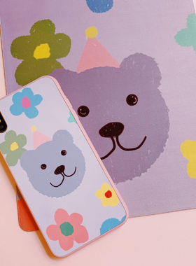 第2件半价/插画手机壳可爱紫色小熊软糖适用于苹果15promaxiPhone14plus13mini韩国二合一菲林亚克力磁吸华为