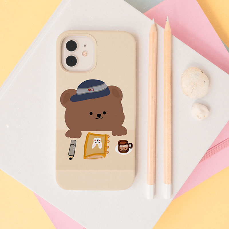 第2件半价/原创插画手机壳学习小熊适用于苹果15promaxiPhone14plus13mini韩国二合一菲林亚克力磁吸华为