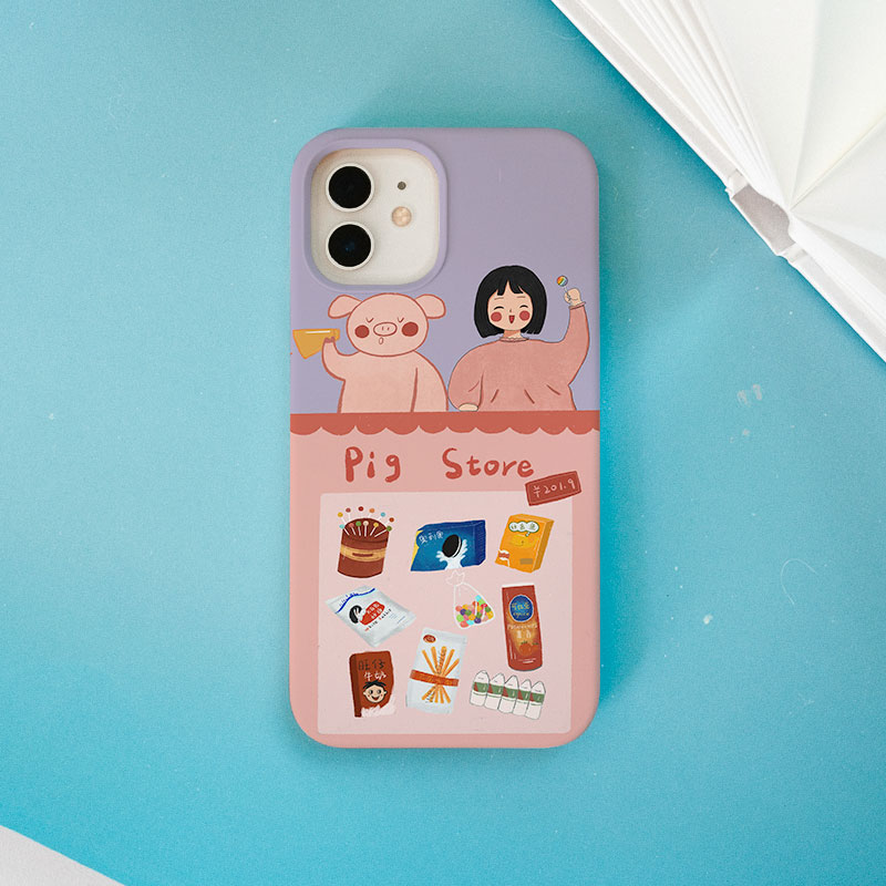 第2件半价/插画手机壳可爱商店猪猪女孩适用于苹果15promaxiPhone14plus13mini韩国二合一菲林亚克力磁吸华为