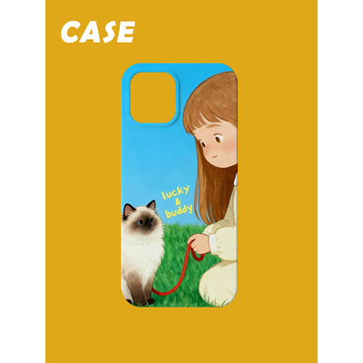 原创插画手机壳女孩暹罗猫毛毡风适用苹果17promax轻薄iPhone16151413plusxsmax韩国二合一菲林磁吸华为小米