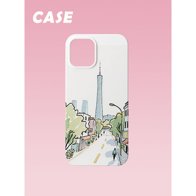 原创插画手机壳广州小蛮腰ins适用苹果17promax轻薄iPhone16151413plus韩国二合一菲林亚克力磁吸支架华为