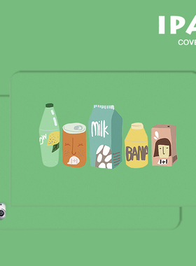 第2件半价原创插画iPad保护壳饮料绿色苹果三折360旋转亚克力笔槽pro13寸112.9air610.9mini磁吸平板套华为壳