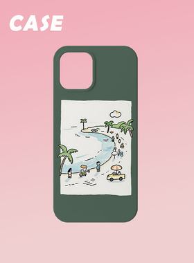 原创插画手机壳小岛海边椰子树ins适用苹果17promax轻薄iPhone16151413plus韩国二合一菲林亚克力磁吸华为